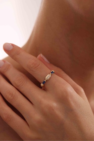 Lacivert Baget Taşlı Heritage Minimal Yüzük Gianfranco