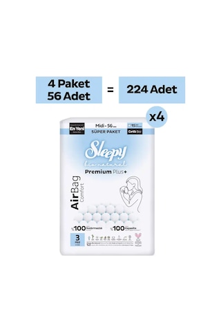 Sleepy Bio Natural Premium Plus Airbag Comfort Ultra Paket Bebek Bezi 3 Numara Midi 224 Adet