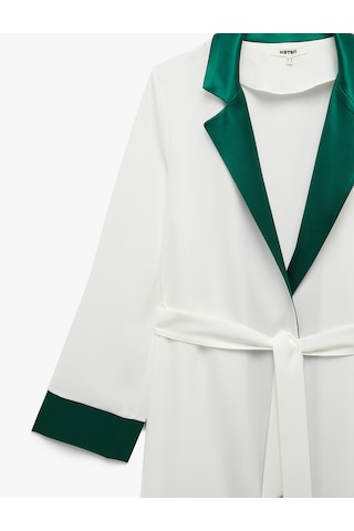 Koton Krep Kumaş Kuşaklı Kontrast Detaylı Uzun Kollu Kimono Beyaz 7wak50087uw