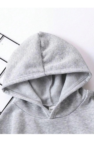 Moda Assema Çocuk Unisex Kapüşonlu Kedicik Baskılı Pamuklu Sweatshirt - Gri Çok Renkli