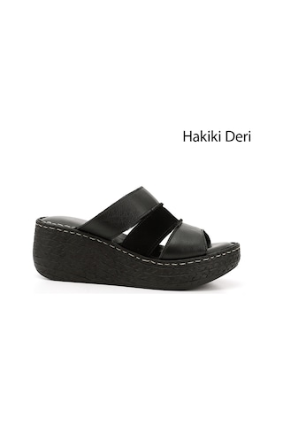 Gönderi(R) Gönderi R Siyah Dolgu Topuk Hakiki Deri Terlik Siyah