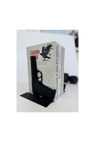 Pistol Silah Tasarım Kitap Tutucu İkili Siyah Kitaplık Aksesuarı