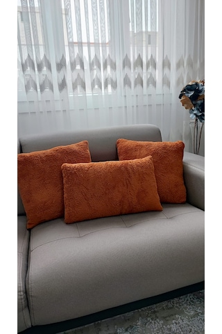 3- Lü Kare Takım Kırlent / Yastık 2 Kenar Kiremit/ 1 Orta Kiremit