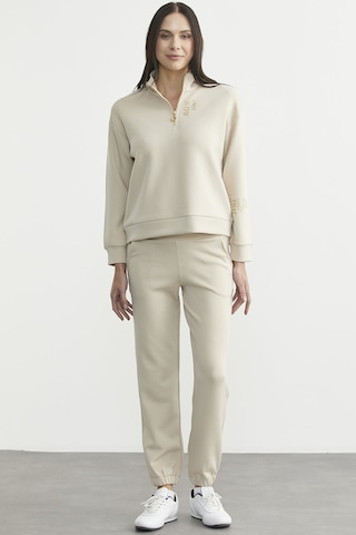 Dik Yaka Yarım Fermuarlı Eşofman Takım - Bej Bej