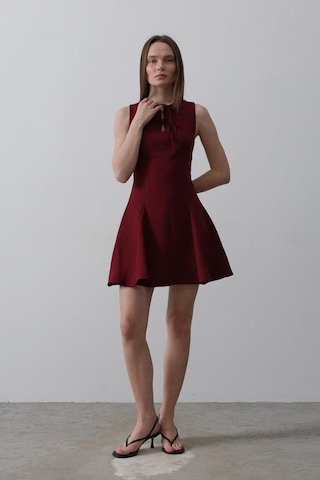 Dogutrend Fiyonk Detay Sıfır Kollu Mini Elbise - Bordo