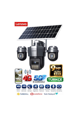 W11c-z 3 Lensli 4g Sım Kartlı 360 Ptz Solar Güvenlik Kamerası Güneş Panelli Gece Görüşlü Dış Mekan