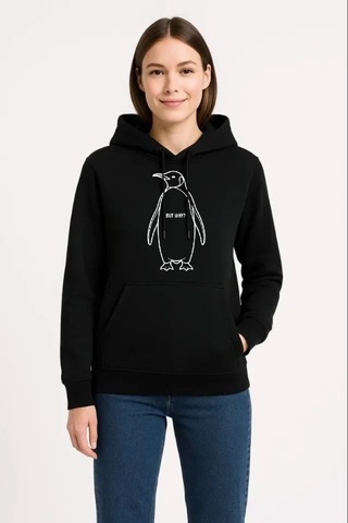 Etiler Collection Nihilist Penguen Özel Tasarım Oversize Kapüşonlu Sweatshirt - Siyah
