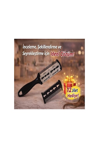 Saç Seyreltme Jiletli Tarak Profesyonel Saç Kesim Ve Şekillendirme Aparatı, 12 Jilet Hediye