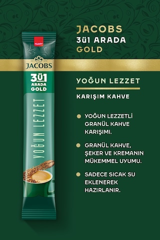 Jacobs 3'ü 1 Arada Gold Yoğun Lezzet Karışım Kahve 40 x 18 G