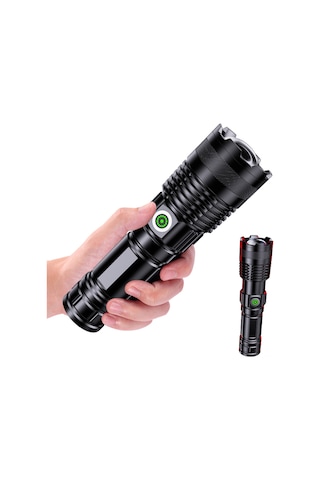 Wezone A55 Beyaz Lazer El Feneri, 1200 Lumen, Usb Hızlı Şarj, 3280ft Uzak Menzil, Su Geçirmez, Fokus Ayarlanabilir, Kamp/hiking/acil Durumlar İçin Led El Feneri Siyah