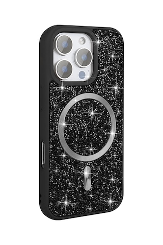 Zore Apple Uyumlu iPhone 16 Pro Max Kılıf Pırlanta Tasarımlı Magsafe Şarj Özellikli Msra Mozaik Silikon Kapak - Desert Gri