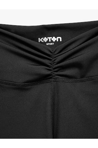 Koton Slim Fit Büzgü Detaylı Yüksek Bel Spor Biker Tayt Siyah 7wak40138nk