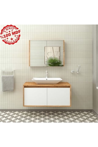Banos Roomart Ayaksız 2 Kapaklı Lavabolu Ahşap-Mat Beyaz Mdf 1... Beyaz
