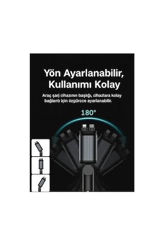 Nivego 66w Araç Çakmaklık Şarj Aleti Rgb Led Işıklı Tavan Aydınlatmalı 4 In1 Çift Kablolu Hızlı Şarj 3.4a