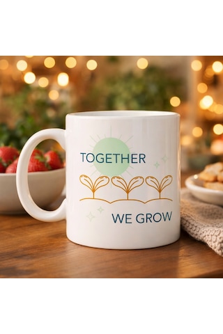 Together We Grow Tasarımlı Porselen Kupa Model 38 Sevgi Temalı Özel Hediye Kupası Düz Renkli