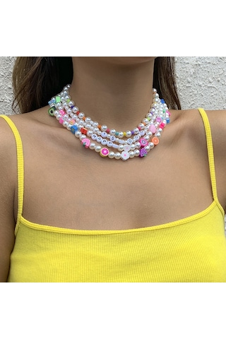 Takı Basit Meyve Çiçek Örgülü Karışık Kolye Mizaç İmitasyon İnci Çok Katmanlı Köprücük Kemiği Kolyesi Diğer