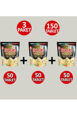 Bortab Gold Bulaşık Makinesi Tableti 3 x 50 Tablet