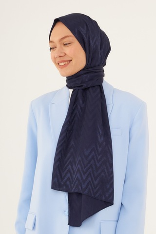 Mirsoy Scarf Zikzak Desen Parlak Jakar Şal - Lacivert Lacivert