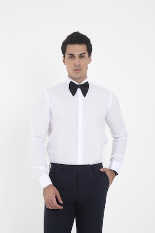 Brianze Beyaz Ata Yaka Damatlık Slim Fit Gömlek Kol Düğmesi Hediye Beyaz
