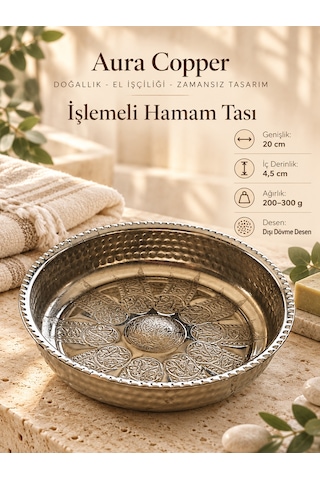 El Dövmesi Bakır Hamam Tası Kurna Banyo Spa Tası Geleneksel Türk Hamamı El Yapımı Bakır - Füme