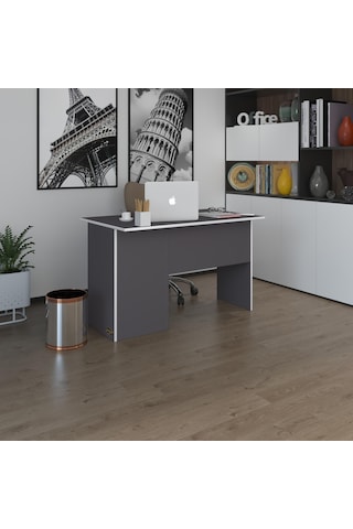 Kenzlife Ofis Masası Miyamoto Gri Sağ 75 160 60 Raflı Dolap Bilgisayar Çalışma Masası Beyaz