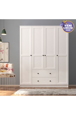 Side 4 Kapak 2 Çekmece Mega Gardırop Beyaz
