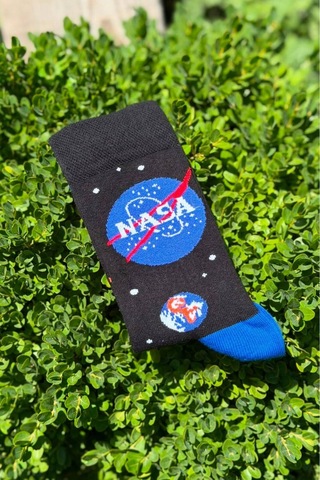 Lousocks Unisex Nasa Gezegenler Sağlı Sollu Soket Çorap Siyah