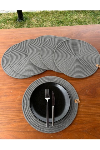 6 Lı Yuvarlak Supla Takımı Kolay Temizlenebilir, Modern Sofralar İçin Gri