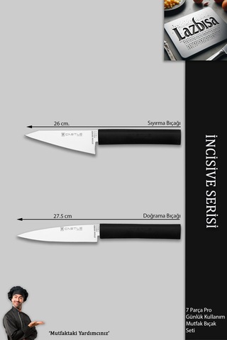 İncisive Serisi Mutfak Bıçak Seti Et Sebze Şef Bıçağı 7li Mft-105 Siyah