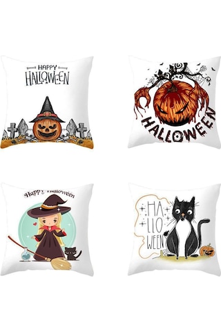 Konesam Halloween Dekoratif Kumaş Yastık Kılıfı - Bat, Kürke, Ay Desenli - Ev, Araba, Parti İçin - 45x45cm Diğer