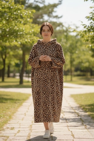 Serona Wellsoft Peluş Kapüşonlu Uzun Panço Yumuşak Dokulu Giyilebilir Tv Battaniyesi Leopar S/m Leopar