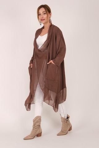 Bohem Stil Italyan Ipek Detaylı Oversize Kaftan & Bluz-8711 Kahverengi