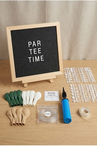 Golf Temalı 1 Yaş Doğum Günü Süsleme Classic Set Koyu Gri Keçe Yazı Panosu Standlı Balon Zincirli Par-tee Seti