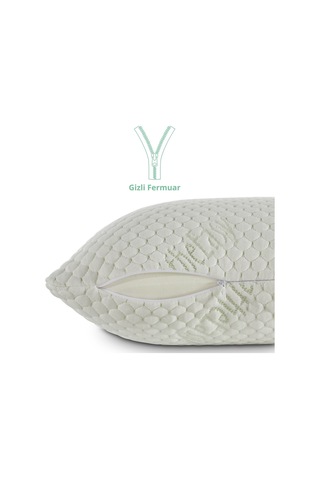 Rudu Breathe Easy Mentol Kılıflı Visco Visko Delikli Bütün Yastık 60x40cm 1150gr Omuz/boyun Destekli Beyaz - Yeşil