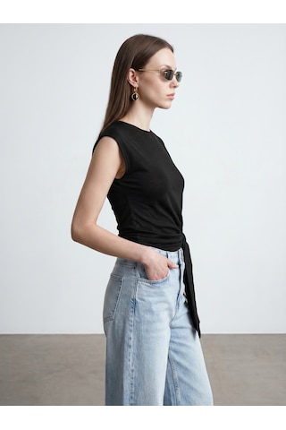Dilvin 32724 %100 Pamuk Bağlama Detaylı T-shirt-siyah