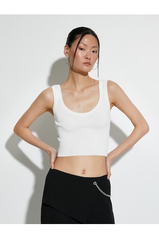 Koton Crop Atlet Kalın Askılı U Yaka Fitilli Beyaz 4sak30047ht 4SAK30047HT000 Beyaz