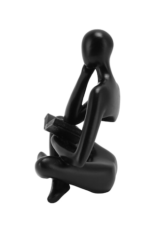 Kangvka Siyah Reçine Düşünür Figürü - Oturur Kişi Heykeli, Ev Dekorasyonu, Kitaplık Mutfak Ofis Dekoru, Hediye Önerisi