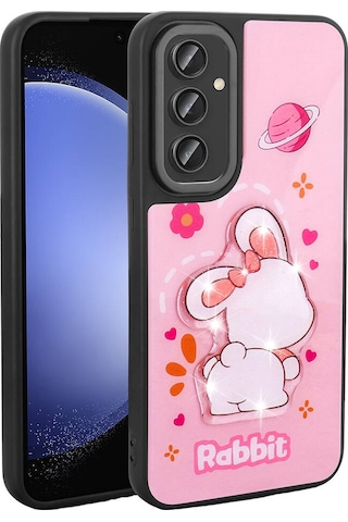 Zore Galaxy Uyumlu A34 Kılıf Parlayan Kabartmalı İkonik Figürlü Amas Silikon Kapak - Pem Pembe