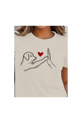 Butik İstanbul Kadın Kısa Kollu Bisiklet Yaka Köpek Baskılı Viskon Bluz Beyaz