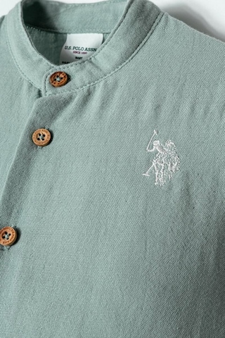 U.S. Polo Assn. Erkek Bebek 2 Li Şort Gömlek Takım Mint-2257 mint