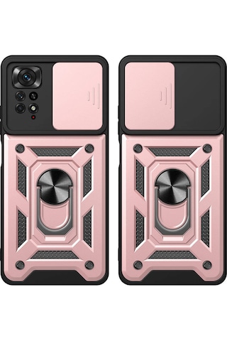 Xiaomi Redmi Note 11 Pro 4g Kılıf Magnetik Standlı Kamera Korumalı Zore Sürgülü Vega Kapak Mavi