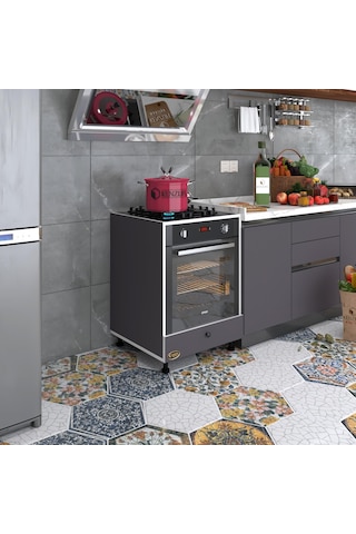 Kenzlife Ankastre Modülü Kabini Radon Gri Fırın Ocak Dolabı Kapaklı Ayaklı