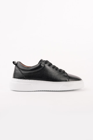 Muggo Leons Hakiki Deri Erkek Kalın Taban Bağcıklı Günlük Casual Sneaker Siyah - Beyaz