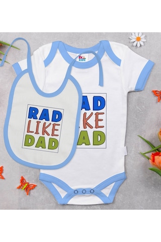 Bk Kids Rad Like Dad Tasarımlı Mavi Bebek Body Zıbın Ve Mama Önlü Çok Renkli