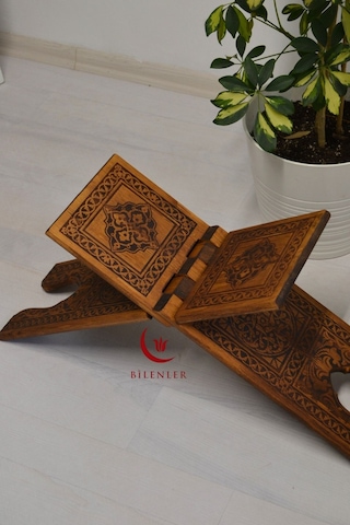 Kur An-ı Kerim Rahlesi Selçuklu Desenli Büyük Boy 18x65cm Yakma İşçilikli