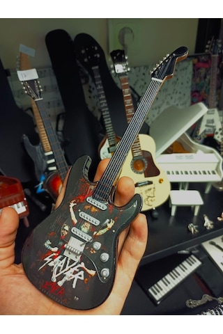 Slayer Rock Müzik Grubu Elektro Gitar El Yapımı Ahşap Minyatür He