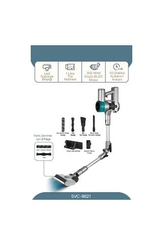 Sinbo SVC 8621 Bldc Motorlu Dikey Kablosuz Şarjlı Led Aydınlatmalı Süpürge