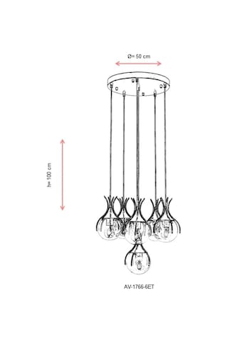 Avonnı Av-60161-6et Eskitme Kaplama Modern Avize, E27, Metal, Cam, 50cm Diğer