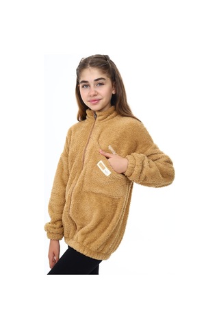 Toontoy Kız Çocuk Nakışlı Peluş Hırka Kahverengi