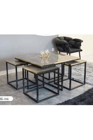 Mim Mermer - Siyah Kare 4+1 Pizza Orta Sehpa Mermer